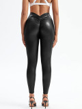 Sexy Pu Leather Elastic Tight Fitting V Waist Trousers