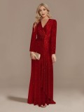 Spring Solid Color Sequins Long Sleeve Chic Evening Dress