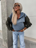 Autumn Fashion Loose Casual Denim Patchwork Hooded Women Hoodies