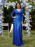 Spring Solid Color Sequins Long Sleeve Chic Evening Dress