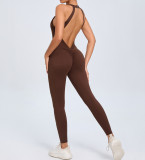 Women Low Back Sports Quick-Drying One-Piece Fitness Yoga Jumpsuit