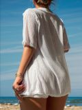 Solid Color Hollow Quick-Drying Turndown Collar Short Sleeve Top Square Leg Shorts Two Piece Set For Women