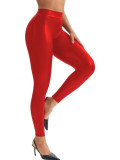 Sexy Pu Leather Elastic Tight Fitting V Waist Trousers