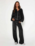 Fashion Solid Color Velvet Hooded Two-Piece Tracksuit Women's Clothing