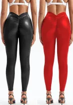 Sexy Pu Leather Elastic Tight Fitting V Waist Trousers