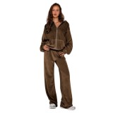 Fashion Solid Color Velvet Hooded Two-Piece Tracksuit Women's Clothing