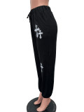 Women's Printed Velvet Pocket Drawstring Sports Tight Pants