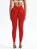 Sexy Pu Leather Elastic Tight Fitting V Waist Trousers