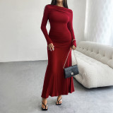 Autumn And Winter Women's Chic Solid Color Long Sleeve Slim Dress