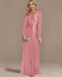 Spring Solid Color Sequins Long Sleeve Chic Evening Dress