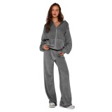 Fashion Solid Color Velvet Hooded Two-Piece Tracksuit Women's Clothing