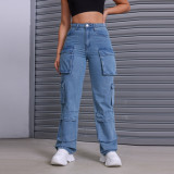 Street Pocket Washed Fashion Denim Pants