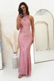 Summer Fashion Sequins Halter Neck Sexy Slim Elegant Long Evening Dress