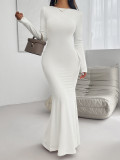 Autumn And Winter Women's Sexy Slim Round Neck Solid Color Long Sleeve Dress