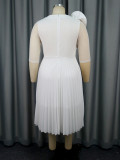 Plus Size Elegant White See-Through Sleeve Pleated Formal Party Dress