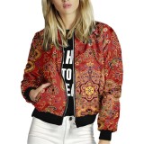 Autumn Women's Casual Print Zipper Short Jacket For Women