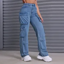 Street Pocket Washed Fashion Denim Pants