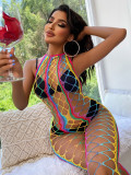 One-Piece See-Through Hollow Fishnet Jumpsuit Sexy Stripe Halter Neck Sexy Net Lingerie