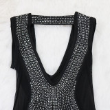 Women V-neck Sleeveless Bodycon Beaded Dress