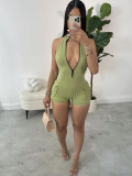 Women Summer Zipper Ribbed Sexy Romper