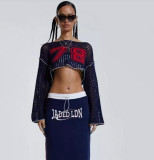 Women contrasting color Number mesh crop top