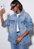 Women Casual washed Denim coat jacket