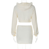 Women Autumn Long Sleeve Zipper Crop Hoodies and Skirt Two-piece Set