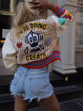 Women Custom Printed Button Jacket Baseball Jacket