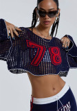 Women contrasting color Number mesh crop top