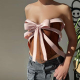 Women Street Bow Strapless Backless Fishbone Top