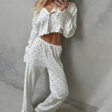 Women fall casual floral print long-sleeved top and pants Pajama set