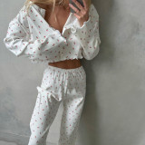 Women fall casual floral print long-sleeved top and pants Pajama set