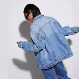 Women Casual washed Denim coat jacket