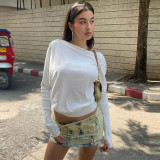 Women Autumn Off-shoulder T-shirt Casual Top