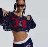 Women contrasting color Number mesh crop top