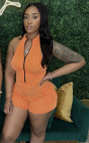 Women Summer Zipper Ribbed Sexy Romper