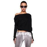 Women Autumn Off-shoulder T-shirt Casual Top