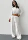 Women Casual two-piece set knitting basic button-down long-sleeved Top elastic trousers two-piece set pajamas and home clothes