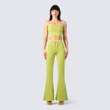 Women Summer Solid Sleeveless Strapless Embroidery Top and Pant Two-piece Set