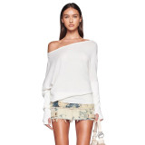 Women Autumn Off-shoulder T-shirt Casual Top