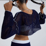 Women contrasting color Number mesh crop top