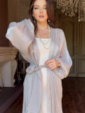 Women Solid Chiffon Lace-Up Robe