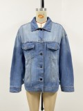 Women Casual washed Denim coat jacket