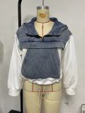 Autumn Fashion Loose Casual Denim Patchwork Hooded Women Hoodies