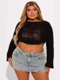 Women's Autumn Hollow Ripped Long Sleeve Crop Sweater