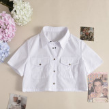 Women's Summer Turndown Collar Pocket Button Sexy Short Sleeve Shirt