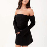 Autumn Off Shoulder Button Long Sleeve Sexy Dress