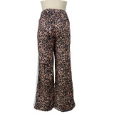 Leopard Print High Waist Stripe Wide Leg Pants Summer Women Street Trousers