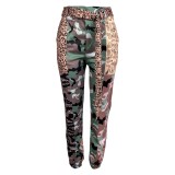 Autumn Winter Women's Clothing Fashion Casual Camouflage Leopard Print Cargo Pants With Belt