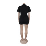 Sexy Short Sleeve Pocket Zipper Cargo Jumpsuit